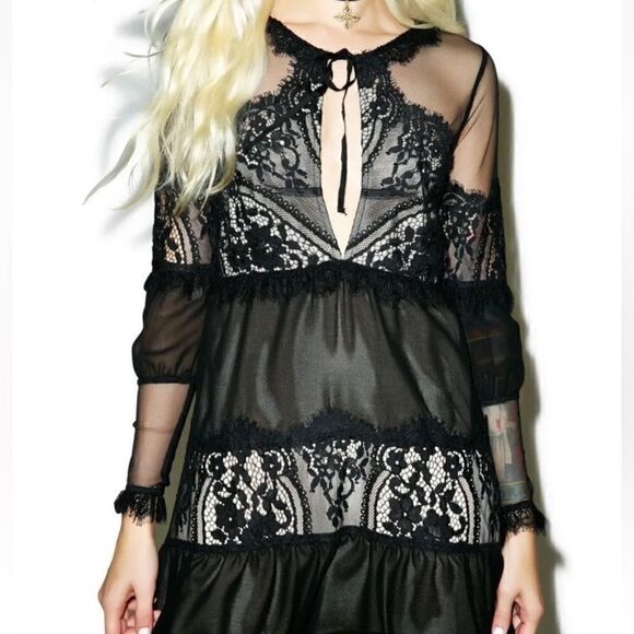 For Love and Lemons Alexa Mini Black Dress Sheer Lace Size XS - Picture 7 of 11